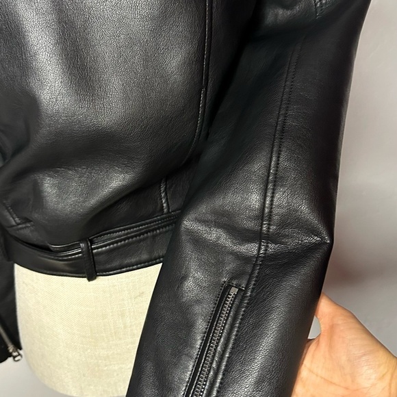 Zara Black Leather Jacket Asymmetrical Design - Picture 7 of 14
